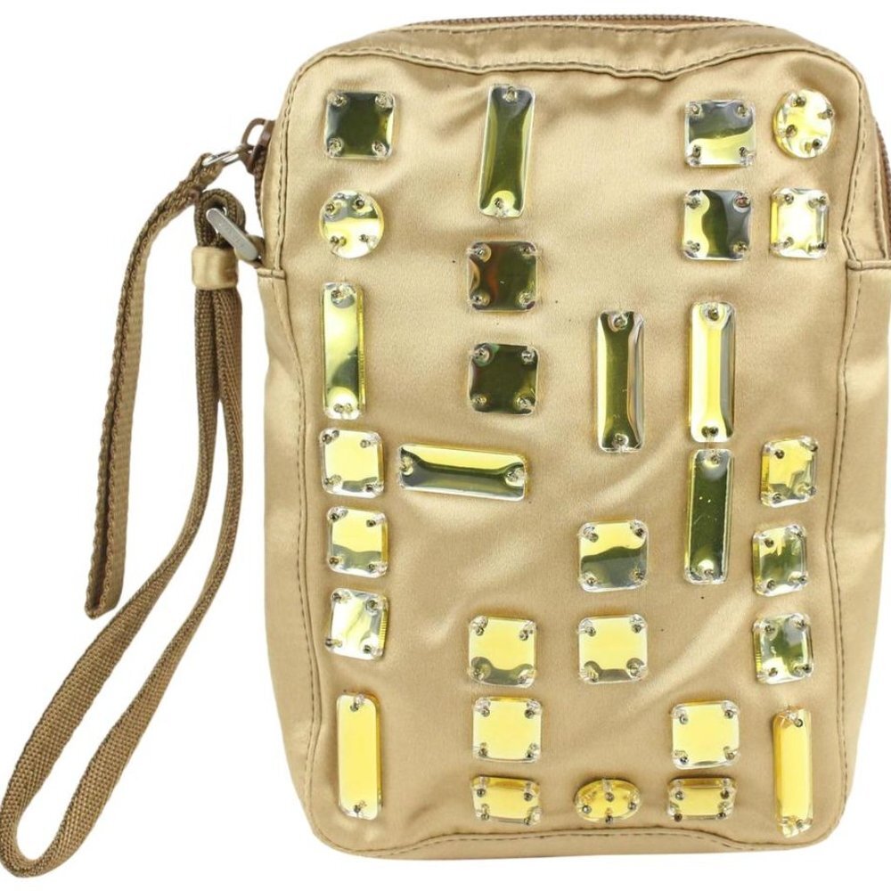 Prada Gold Satin Bejeweled Pochette Camera Case Cosmetic Pouch 1028p9